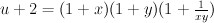 u+2 = (1 + x) (1 + y) (1 + \frac{1}{xy})