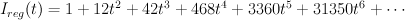 I_{reg}(t) =1+12 t^2+42 t^3+468 t^4+3360 t^5+31350 t^6 + \cdots