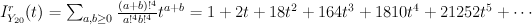 I_{Y_{20}}^r(t) = \sum_{a,b \geq 0} \frac{(a+b)!^4}{a!^4 b!^4} t^{a+b} = 1 + 2 t + 18 t^2 + 164 t^3 + 1810 t^4 + 21252 t^5 + \cdots