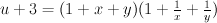 u+3 = (1 + x + y) (1 + \frac{1}{x} + \frac{1}{y})