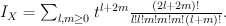 I_X = \sum_{l,m\geq 0} t^{l+2m}\frac{(2l+2m)!}{l! l! m! m! m!  (l+m)!}.